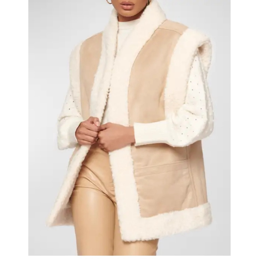Women's CAMI NYC Reversible Faux Shearling Vest M Beige White